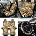 thumbnail image 3 of Jeiento Brown Leopard eat Covers Front Rear Split Bench Full Set+Steering Wheel Cover+Seatbelt Cover+Garbage Can+Air Vent Hanging Storage+Rear View Mirror Protector+Coasters+Keychain 15 PCS, 3 of 6