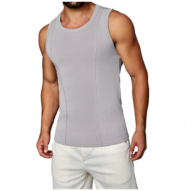 Jgppe Men's Slim Workout Shirts Sleeveless Knit Ribbed Summer Tank Tops Solid Color Muscle Undershirt