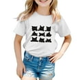 thumbnail image 1 of WEIYLL T-Shirts pour Filles Imprimé Chat Mignon Col Rond Manches Courtes Amples Blanc 6-7 Ans, 1 of 4