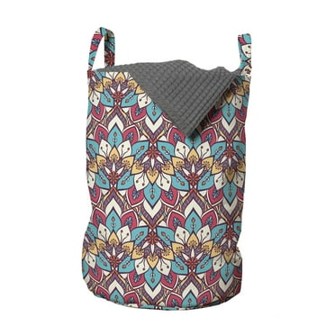 Mandala Laundry Bag, Easter Pattern with Floral Arrangement Natural Design Oriental Ornate, Hamper Basket with Handles Drawstring Closure for Laundromats, 13" x 19", Multicolor, by Ambesonne