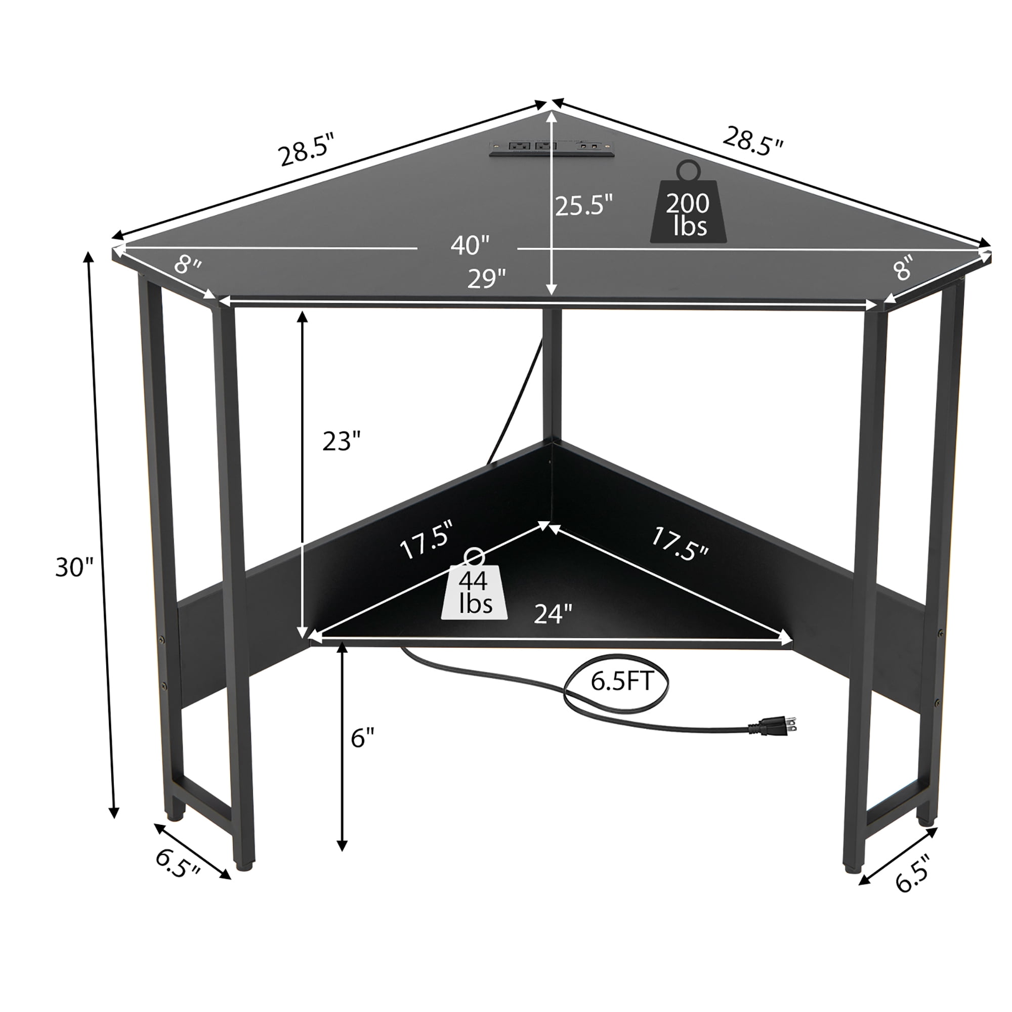 Costway Triangle Computer Desk Corner Desk Home Office w/Power Outlets USB Ports Black