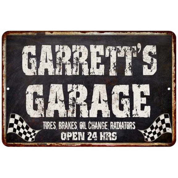 GARRETT'S Garage Black Grunge Sign 8x12 Decor Gift 208120005403