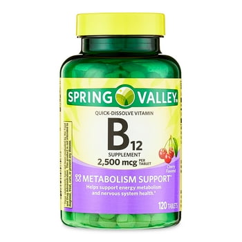 Spring Valley  B12 Quick-Dissolve s Dietary Supplement, 2,500 mcg, Cherry Flavor, 120 Count