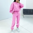 thumbnail image 2 of Elainilye Fashion Womens Two Piece Outfits Sweatsuit Pocket Round-Neck Casual Long Sleeve Sweatshirt and Pant Sports Set,Pink, 2 of 8