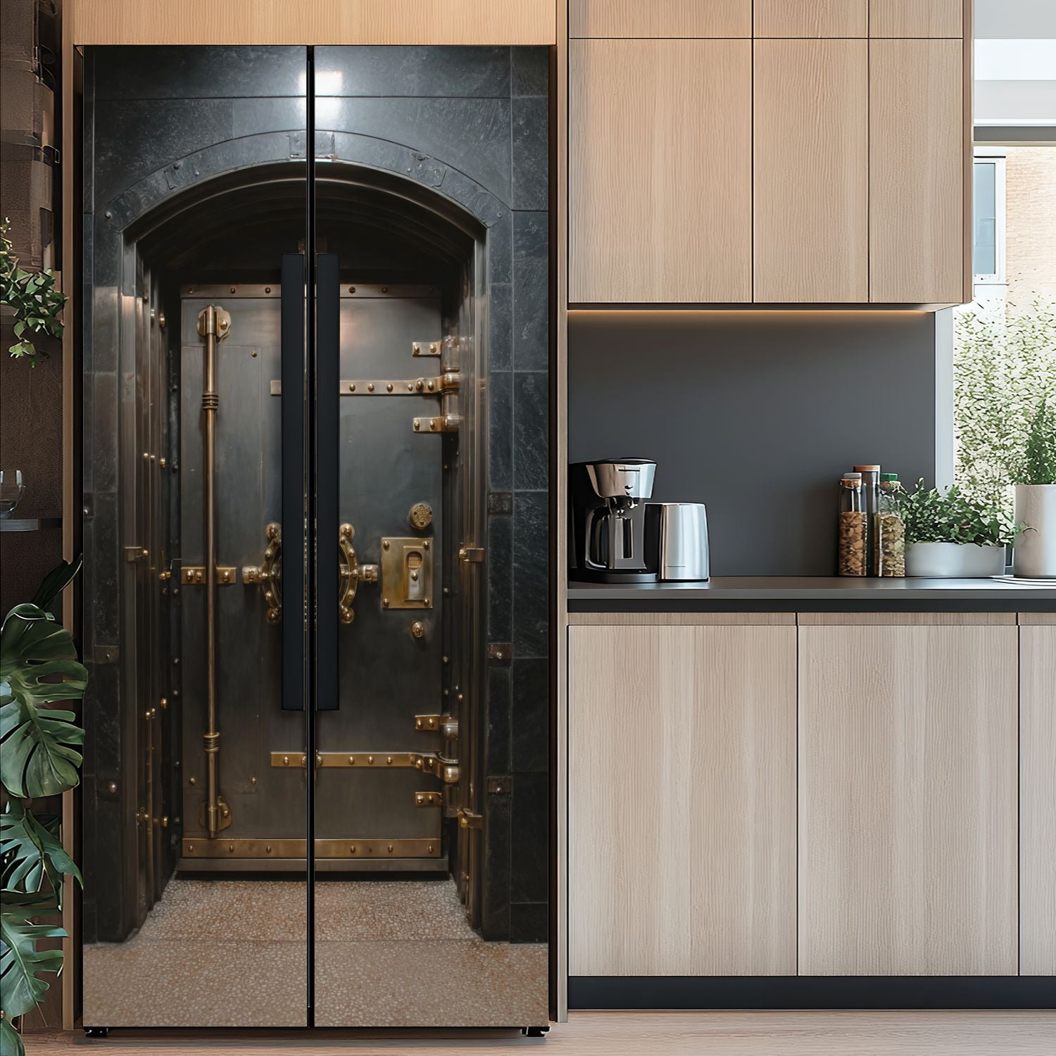 Self Adhesive Vinyl Refrigerator Wrap Set Antique Bank Vault Door Door Mural Removable Fridge Sticker Peel and Stick&nbsp;Full Door Cover Decal Kitchen Bar Decor