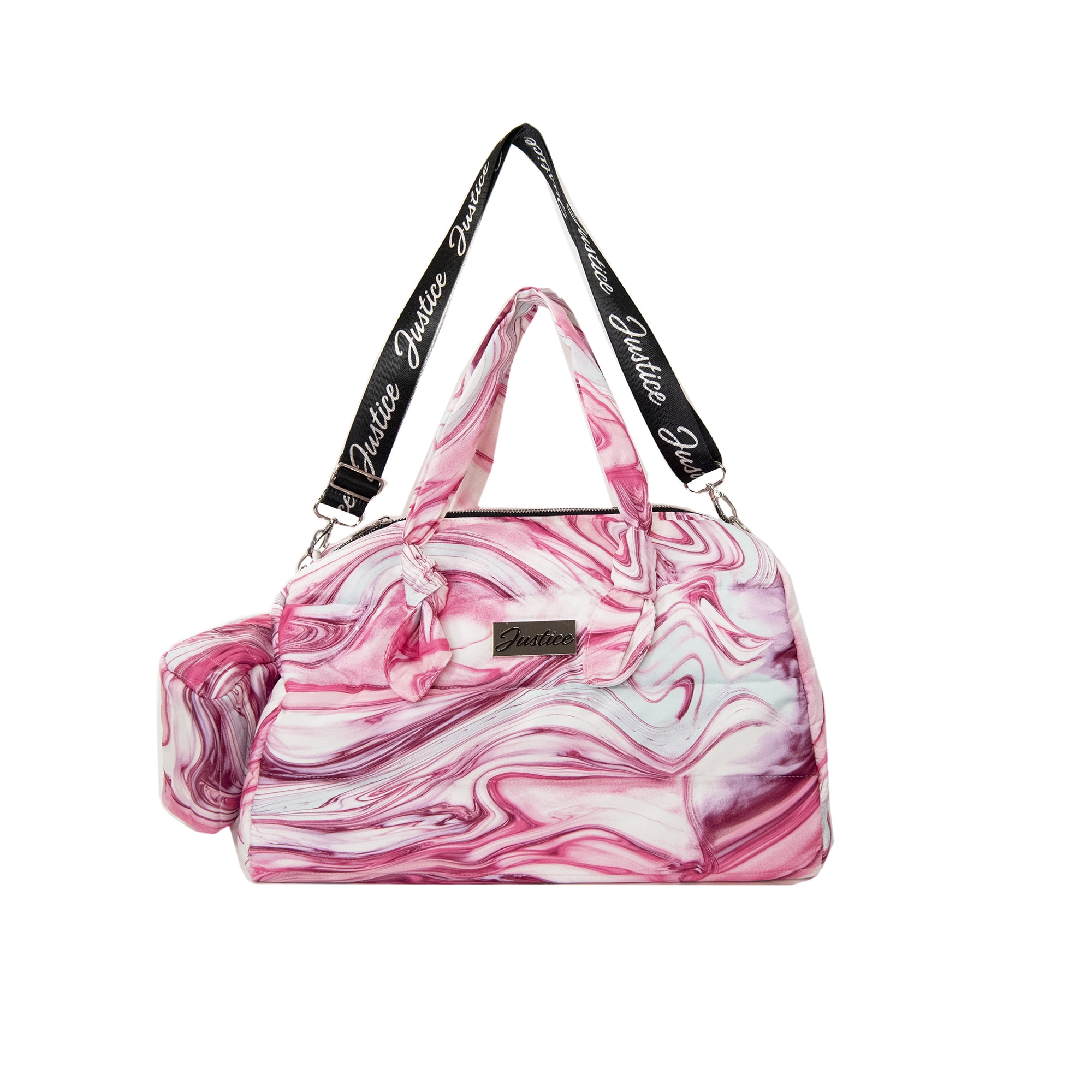 Justice Girls Pink Swirl Print Quilted Duffle Bag with Pouch, 2-Piece Set