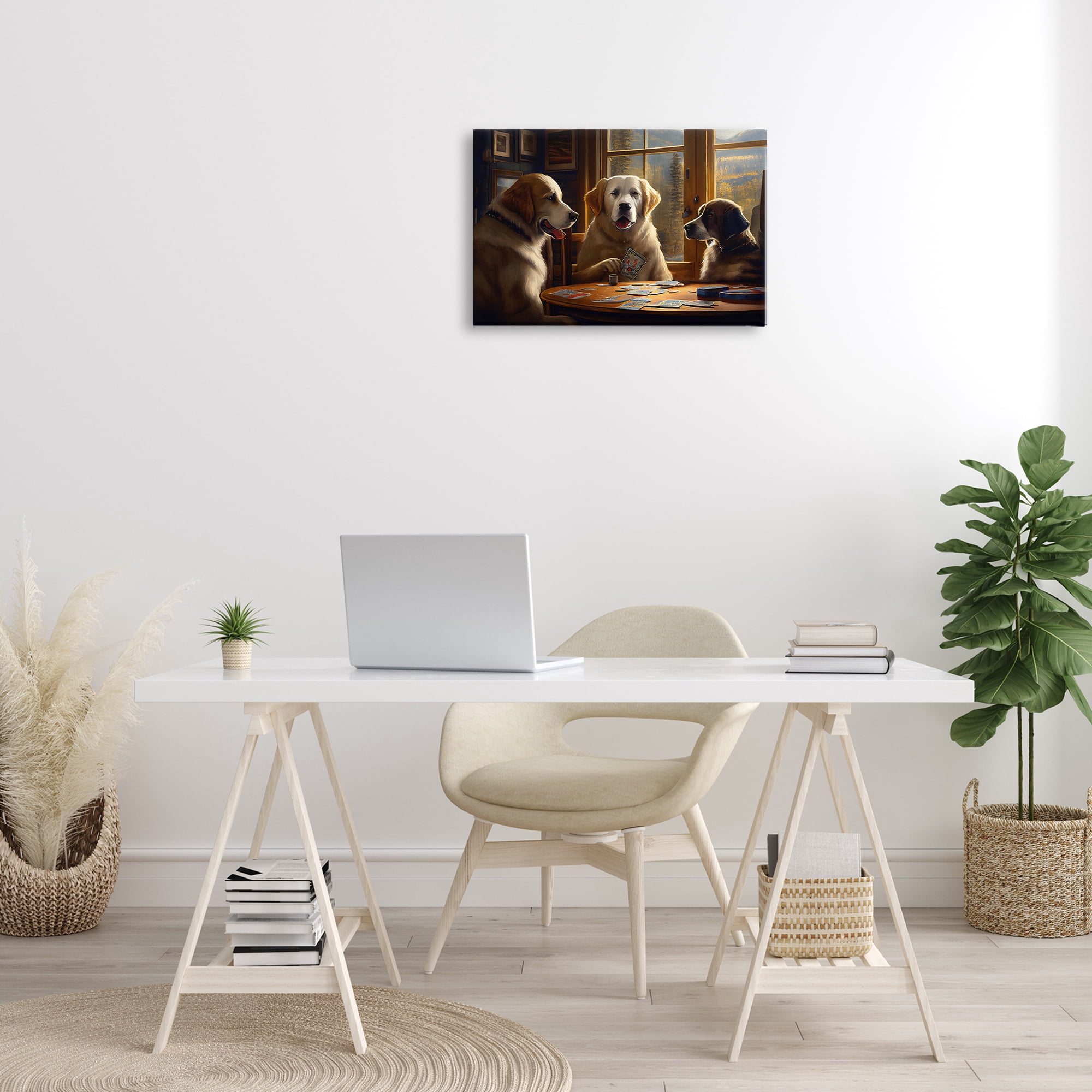 Stupell Industries Dogs Playing Card Game Entertainment Painting Wrapped Canvas Art Print Wall Art, 24 x 16