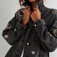 thumbnail image 3 of sicmoss Women's Black Cotton Vintage Oversized Embroidered Denim Jacket Boho Loose Fit Button Down Casual, 3 of 7