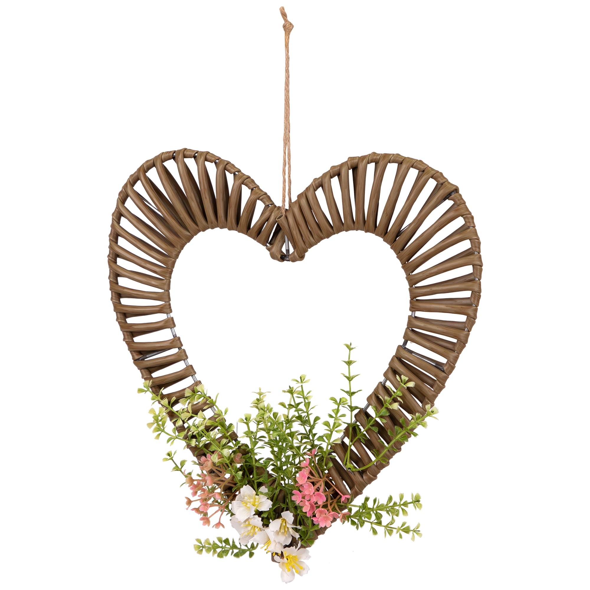 Northlight Decoration, Wrapped Floral Heart Spring Brown, 12 Inch