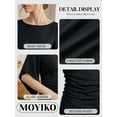 thumbnail image 4 of MOYIKO T Shirts for Women Boat Neck 3/4 Flare Sleeve Ruched Fitted Shirts, 4 of 7