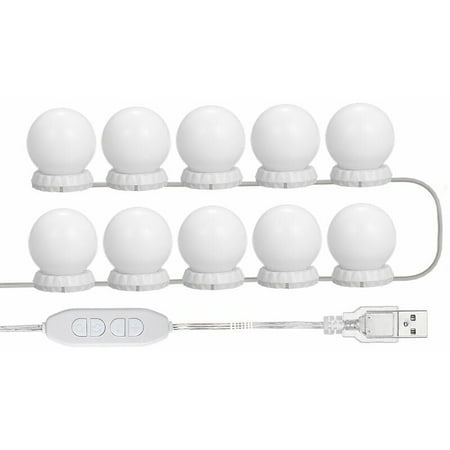 

LED Mirror Lighting Kit for Dressing Table with 10 Adjustable Bulbs 10 Brightness and 3 Lighting Modes USB Type White - White