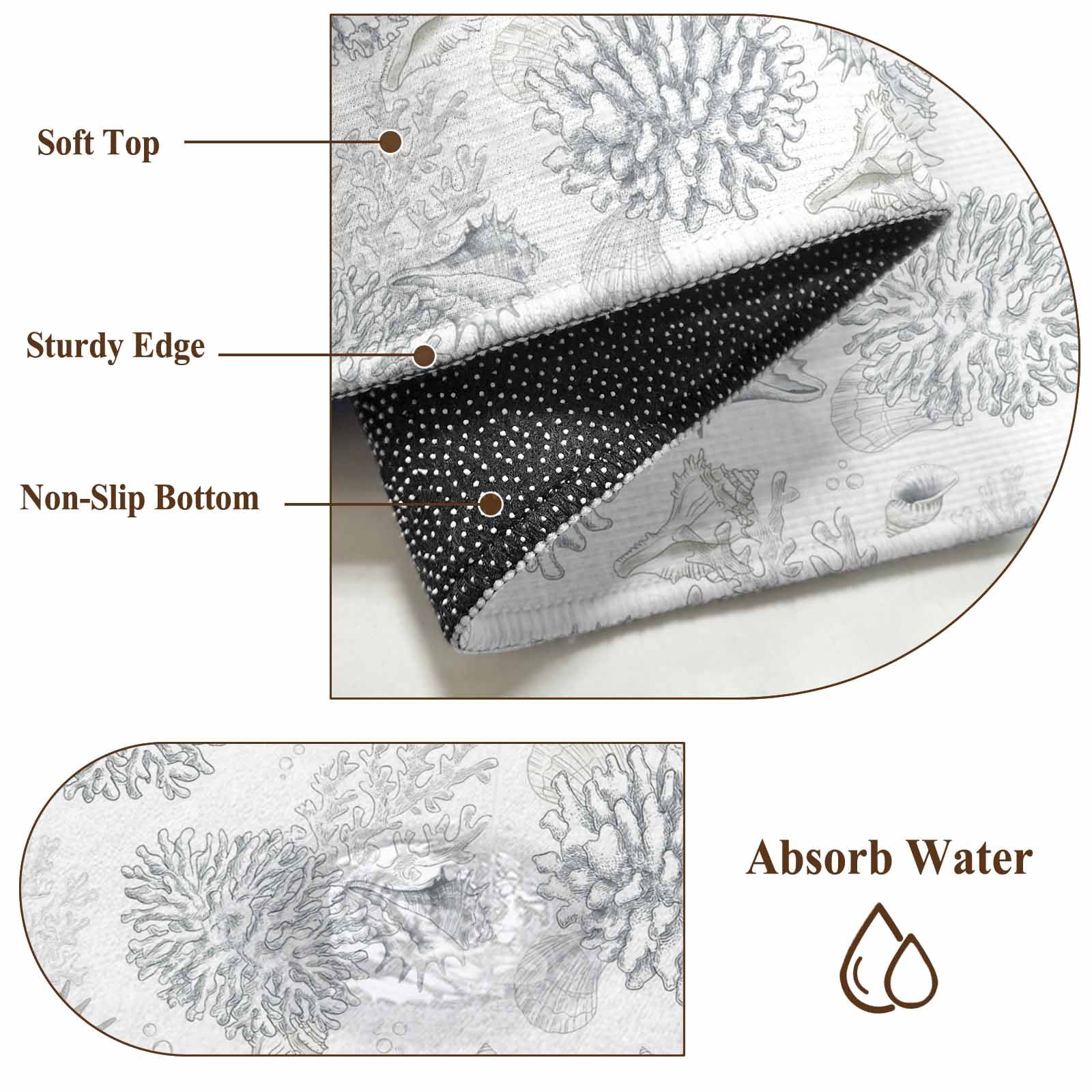 Gray Coastal Area Rugs 5'x8', Washable Small Throw Rugs for Classroom Bedroom, Summer Beach Ocean Coral Conch Shell Indoor Outdoor Rug Non-Slip Low Pile Carpet Runner Reversible Floor Mats