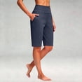 thumbnail image 6 of Only Moment Womens Knee Length Shorts Naked Soft Cotton Feel Fabric High Waisted Work Travel Pants with Pockets Stretchy Business Casual Slacks Yoga Shorts with Pockets Navy,L, 6 of 6