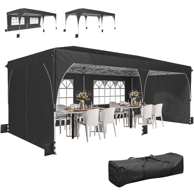 Outsunny 10 x 20 ft Pop Up Canopy Tent Instant Canopy w/ Reflective Strips