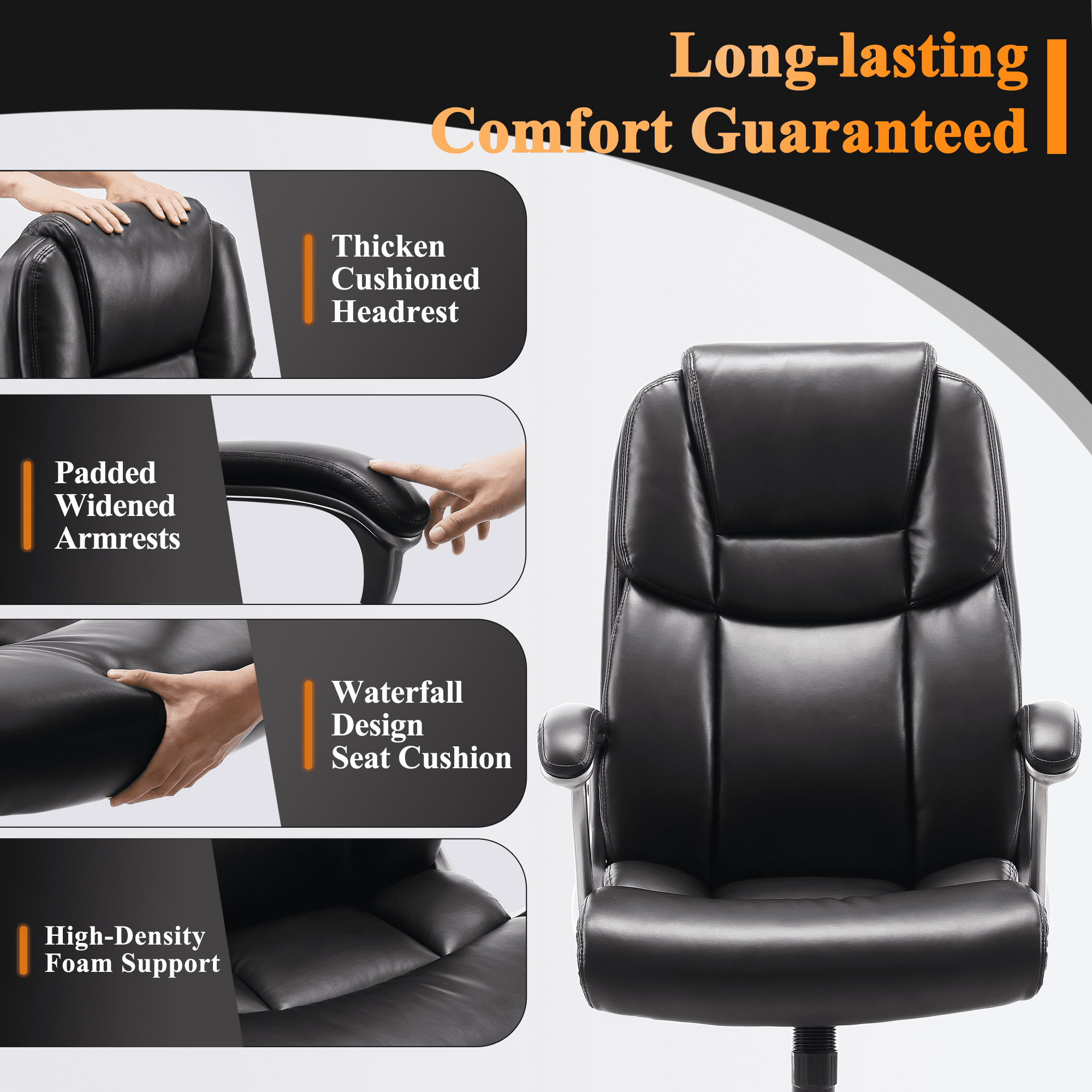 Medium-Back Leather Ergonomic Office Chair Computer Desk Chair with Lumbar Support Black