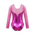 thumbnail image 2 of Sxiwei Kids Girls Long Sleeve Metallic Ballet Dance Leotard Bodysuit Gymnastic Skating Jumpsuit Rose 4, 2 of 7
