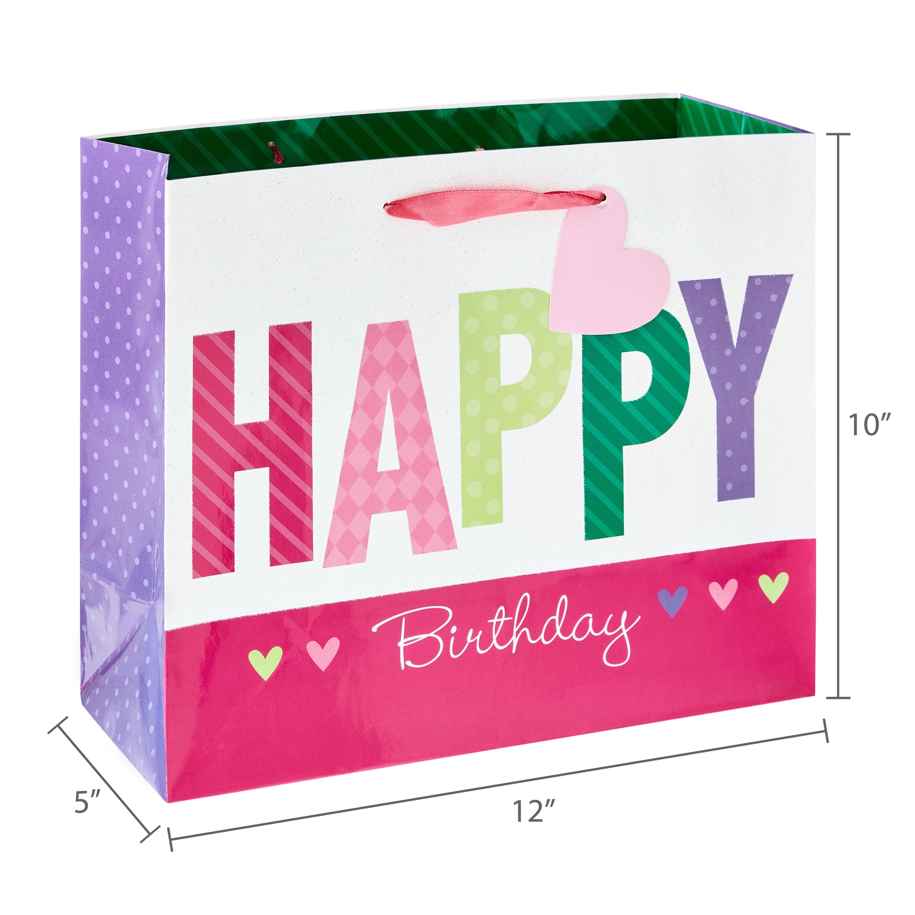 Multicolor Happy Birthday Glitter Paper Gift Bag, 12" x 10", by Way To Celebrate