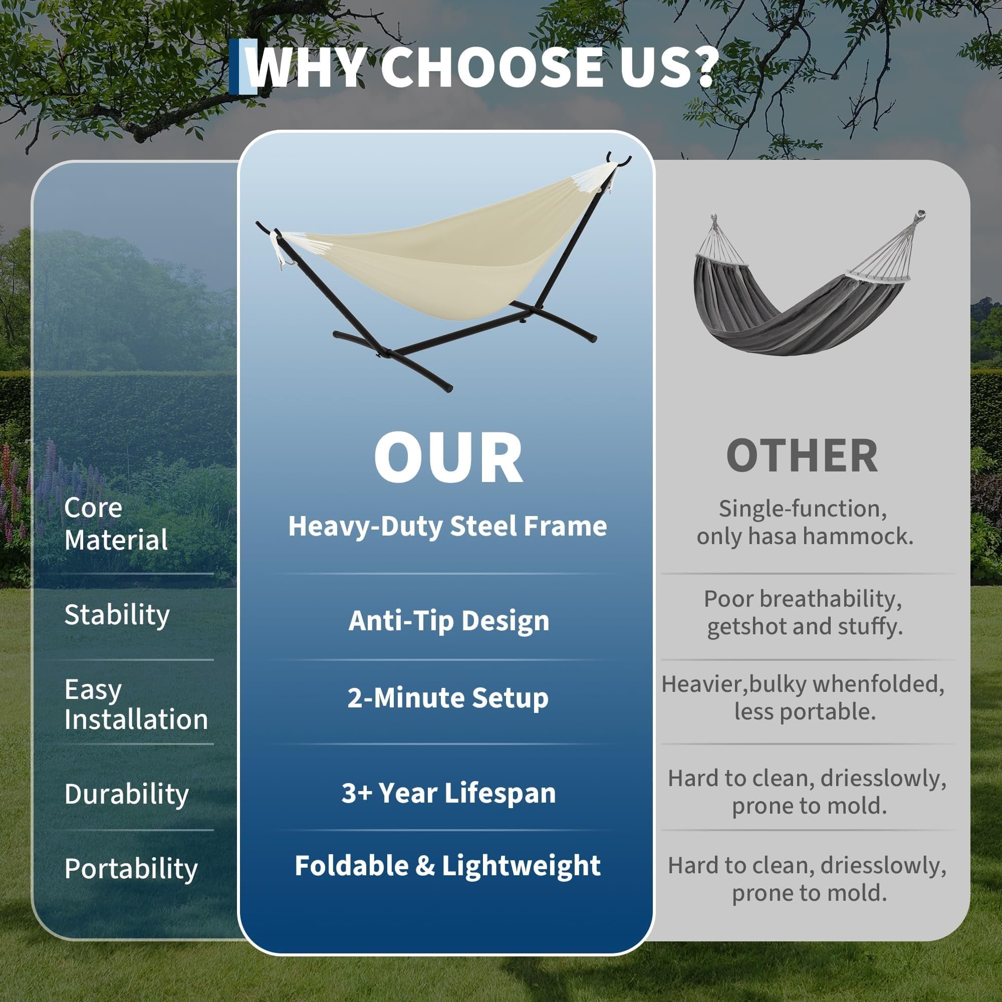 Portable Hammock with Stand, 500 lbs Capacity Hammock for Indoor & Outdoor Use, Includes Carry Bag & Adjustable Steel Frame(Beige)