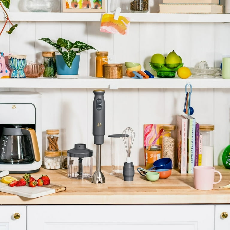 Beautiful 2-Speed Immersion Blender with Chopper & Measuring Cup, Oyster  Grey by Drew Barrymore