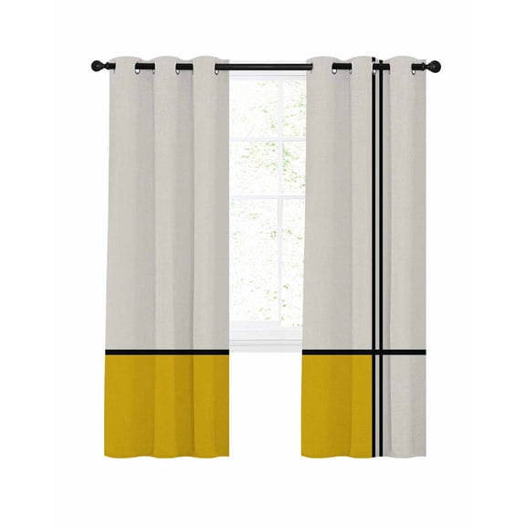 Geomrtic Yellow, Blackout Curtains 96 Inches Long for Bedroom, Abstract Stripes Patckwork Modern Art Thermal Insulated Room Darkening Black Out Window Curtain Panels Grommet Drapes for Living Room