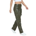 thumbnail image 4 of HDE Women's High Waisted Faux Leather Cargo Pants with Pockets Green 29, 4 of 6