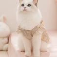 thumbnail image 4 of Striped Embroidered Pet Dress,15.74In Chest 11.81In Back Fit 5-9Lb Dogs Cats Hidden Built-In Leash Attachment Spring Daily Walking Photo Outfit with Double Layer Bow Decor, 4 of 8