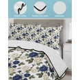 thumbnail image 4 of Quilts Twin Size Bedding Set, Navy Blue White Floral Lightweight Quilted Comforter, Farmhouse Flowers Botanical Leaf Soft Reversible Bedspread Coverlet with Pillow Covers for All Season, 68" x 86", 4 of 7