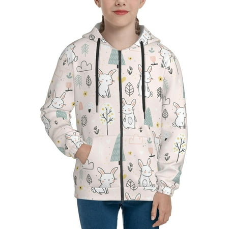 

Hoodies for Women Bohemian Simple Funny Cute Rabbit Long Sleeve Sweatshirt Drawstring Zip Up Hoodie with Pockets Teen Girl Clothes