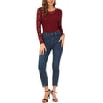 thumbnail image 2 of INSPIRE CHIC Valentine's Day Women's Floral Lace Top V-Neck Long Sleeve Lace Scalloped Trim Blouse XS Burgundy, 2 of 8