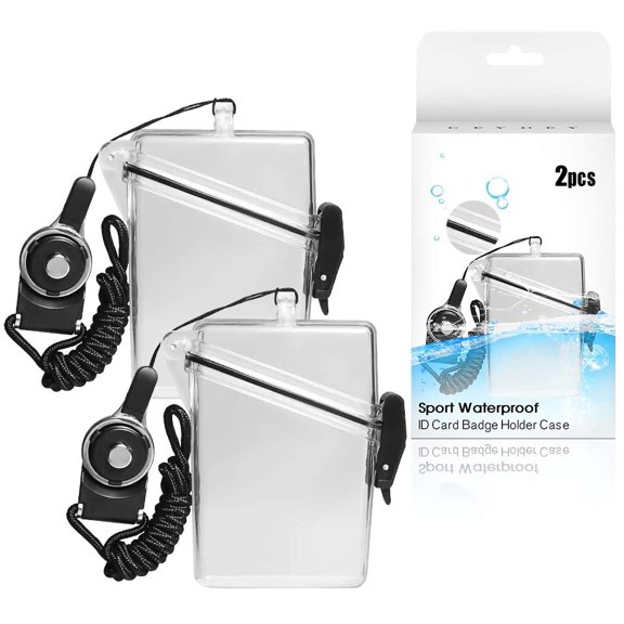 2 Pack Sport Waterproof ID Card Badge Holder Case with Lanyard Cover Multiple Credit Cards, Registration, ins Card Heavy Duty Durable Locker Dry Box (Clear) Clear Clear Clear Clear