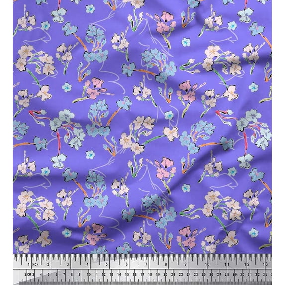Soimoi Silk Fabric Artistic Floral Printed Fabric 1 Yard 42 Inch Wide