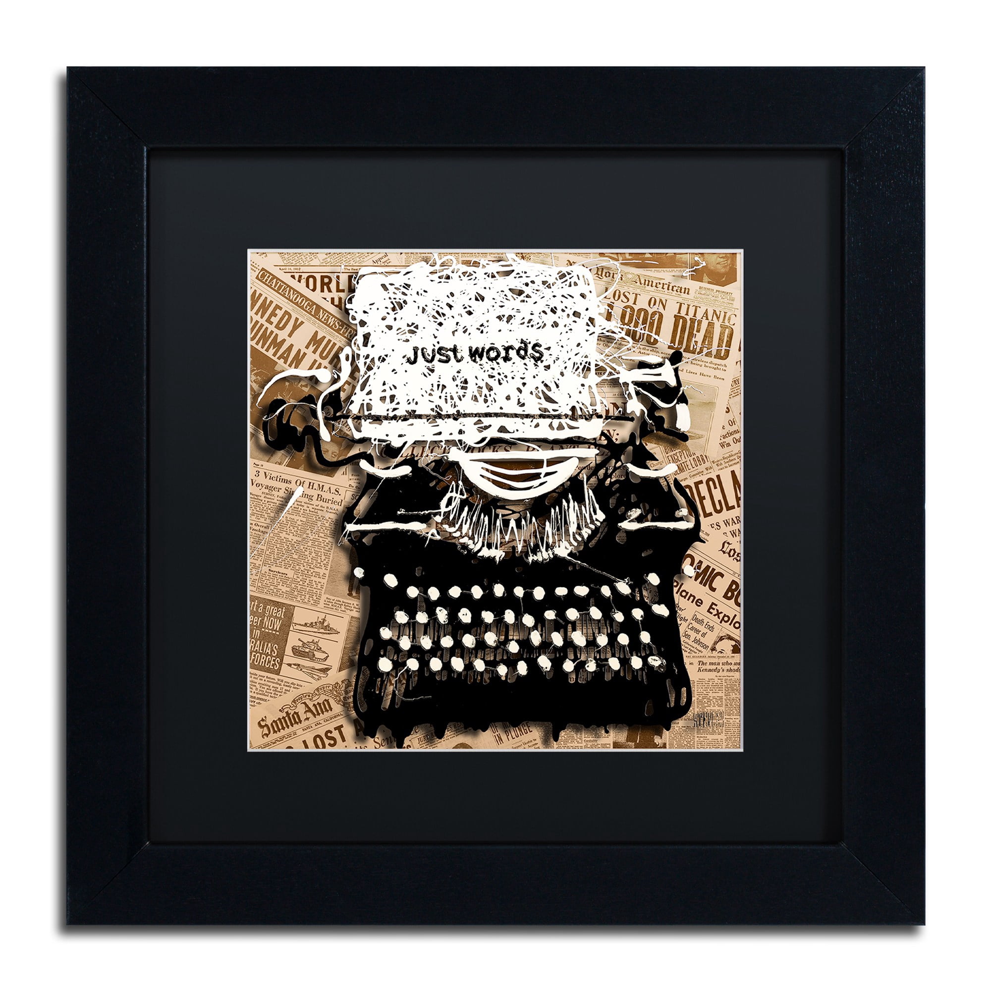 Trademark Fine Art "Just Words 1" Canvas Art by Roderick Stevens, Black Matte, Black Frame