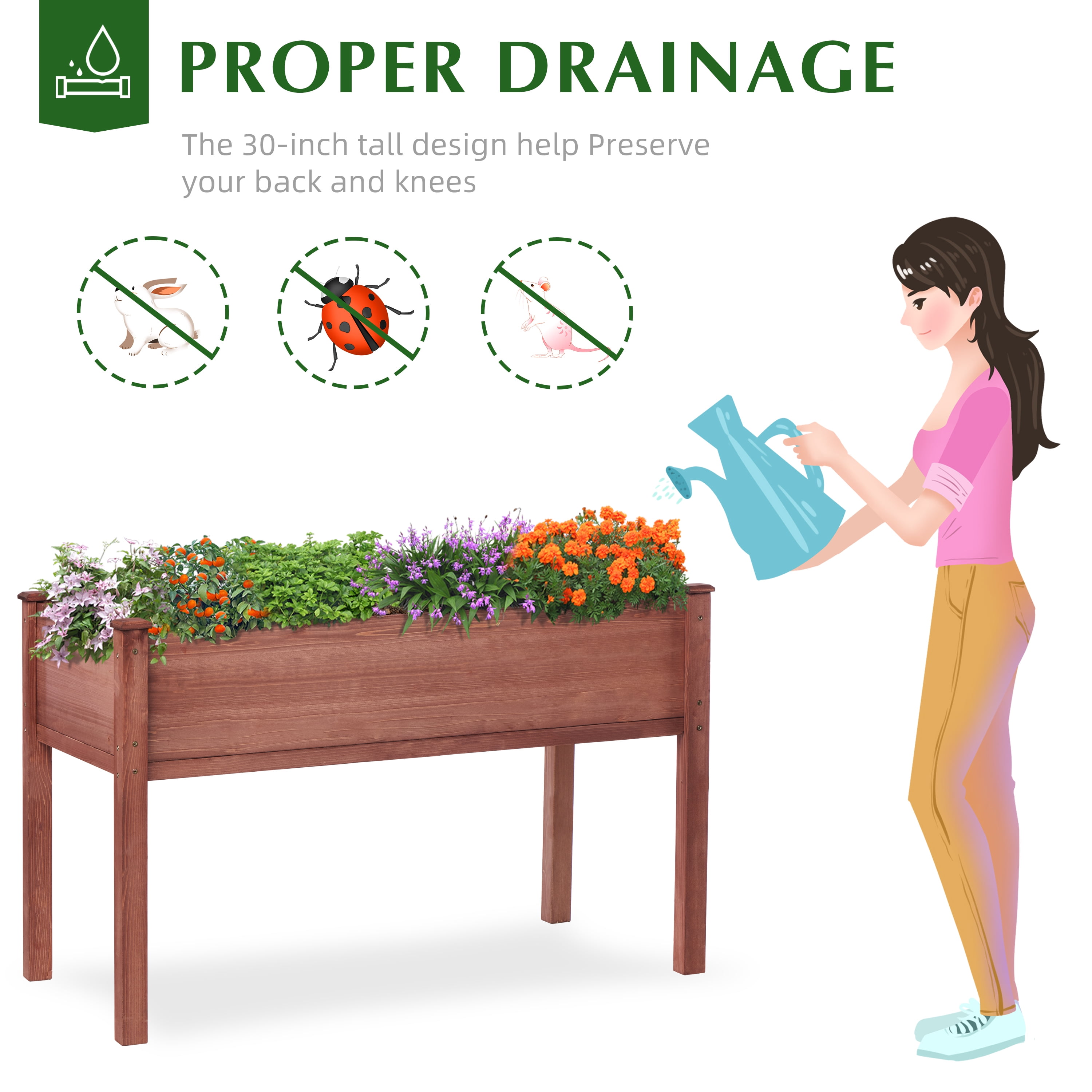 Raised Garden Bed with Legs, 48x24x30'', Outdoor Wood Elevated Planter Box, Thick Legs, w/Liner