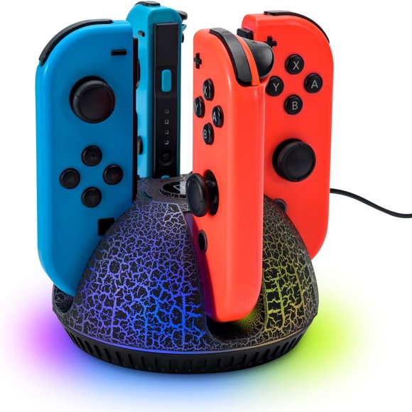 Station de Recharge pour Manettes de Jeu Joy-Cons pour Nintendo Switch, Compatible avec Accessoires Switch OLED, Inclut Lumière Couleur et Câble de Chargement