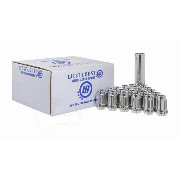 West Coast Wheel Accessories Kit d'Installation de Roue W55012S 5 Crampons; Taille 1/2 Pouce x 20 Fils; Conique à 60 Degrés; Gland; Disque Dur; Chrome; Longueur Totale 1.38 Pouces/35.05 Millimètres