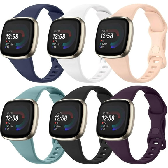 REQO Slim Bands For Women Compatible With Fitbit Versa 3/ Versa 4 / Sense/Sense 2 Watch, Durable Soft Thin Sports Watch Wristband Replacement