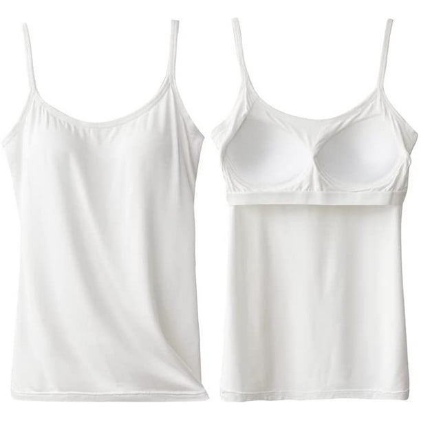 "Tank with Builtin Bra,Adjustable Strap Stretch Cotton Camisole with