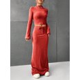 thumbnail image 6 of Women's Long Sleeve Maxi Dress Two-Piece Set - Fashionable, Casual & Comfortable Outfit, Perfect for Daytime Events and Relaxation,Vermilion,L, 6 of 6