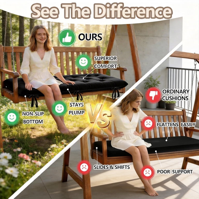 YEERSWAG 59x20x4 inch Waterproof Outdoor Porch Bench Cushion, Anti
