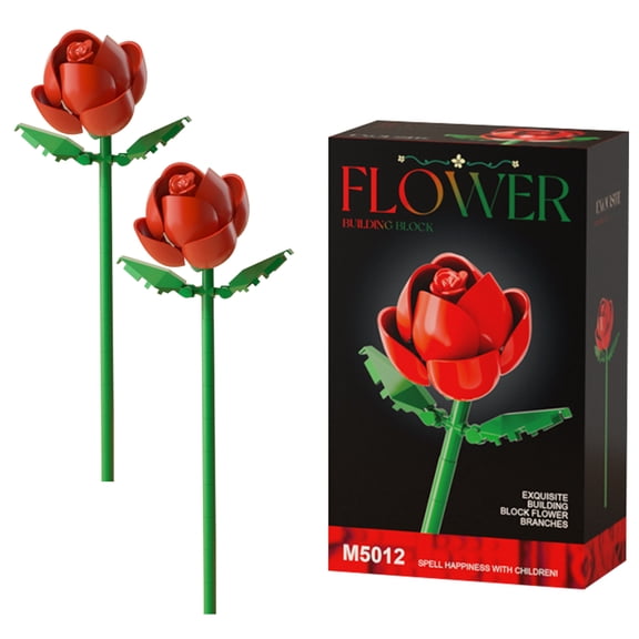 Roses Building Toy, 2 Pack Artificial Roses for Home Decor and Display - Birthday Gift Idea for Lovers of Plants & Flowers