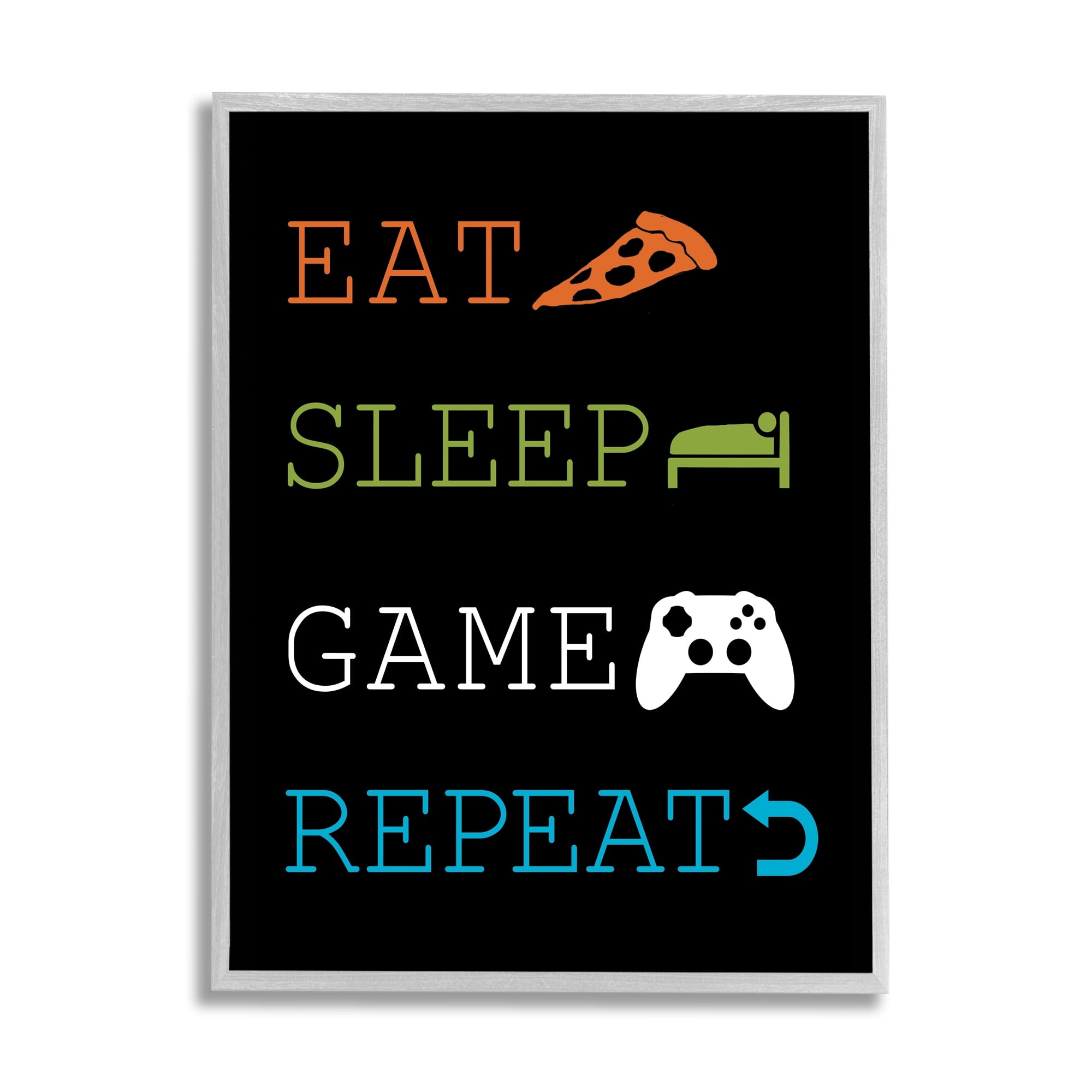 Stupell Industries Eat Sleep Repeat Video Game Iconography Rules,11 x 14, Design by Masey St. Studios