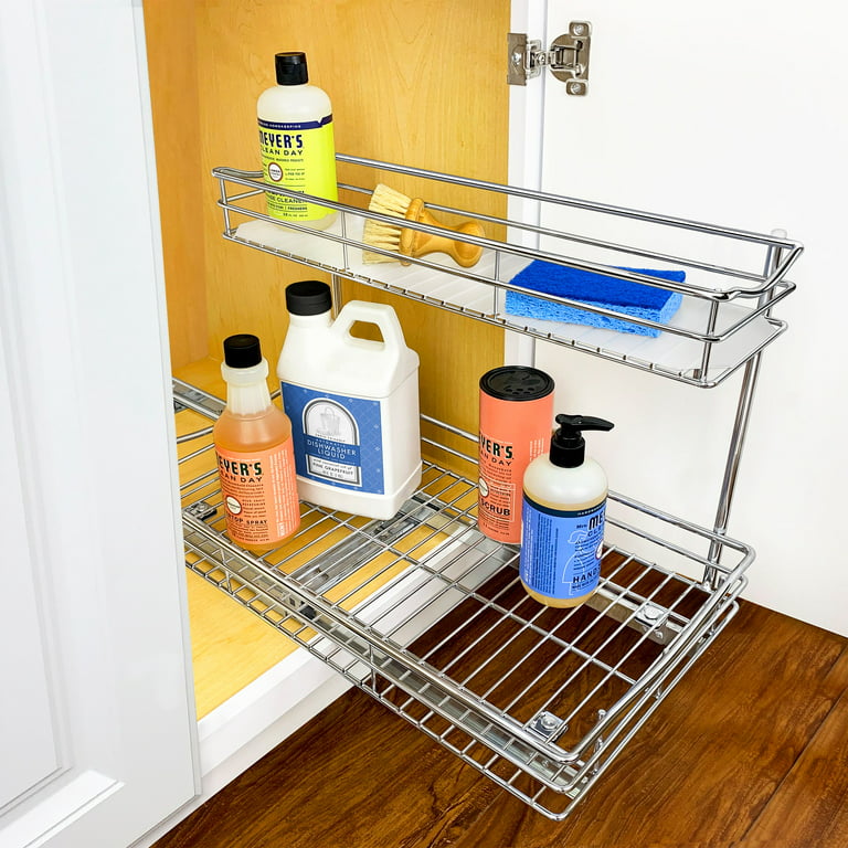 Lynk Professional 11 x 18 Slide Out Double Shelf - Pull Out Two Tier Sliding Under Cabinet Organizer