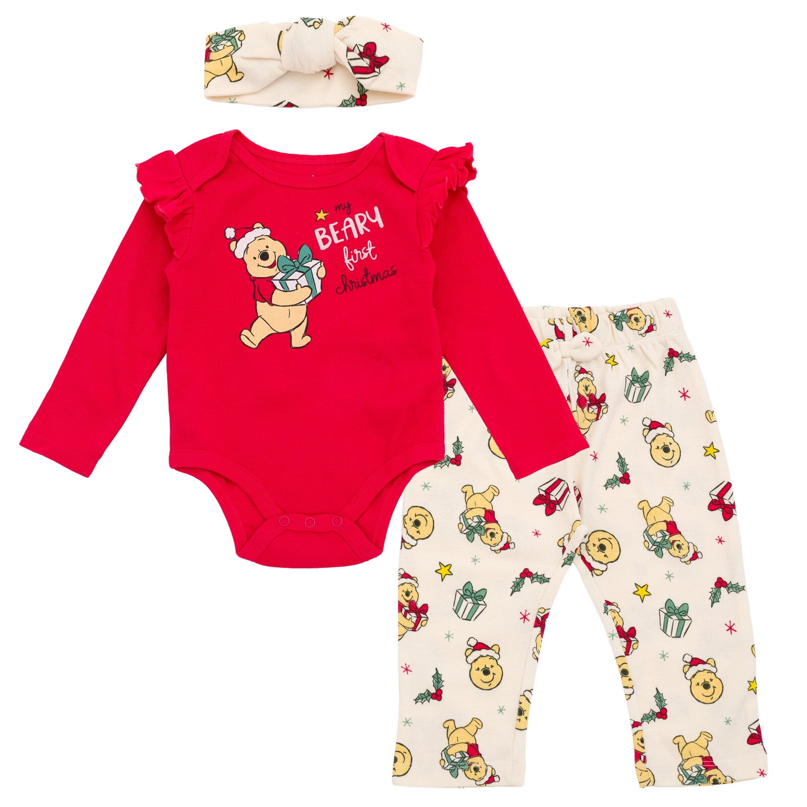 Disney Winnie the Pooh Baby Girls' Christmas Bodysuit and Leggings Set Red