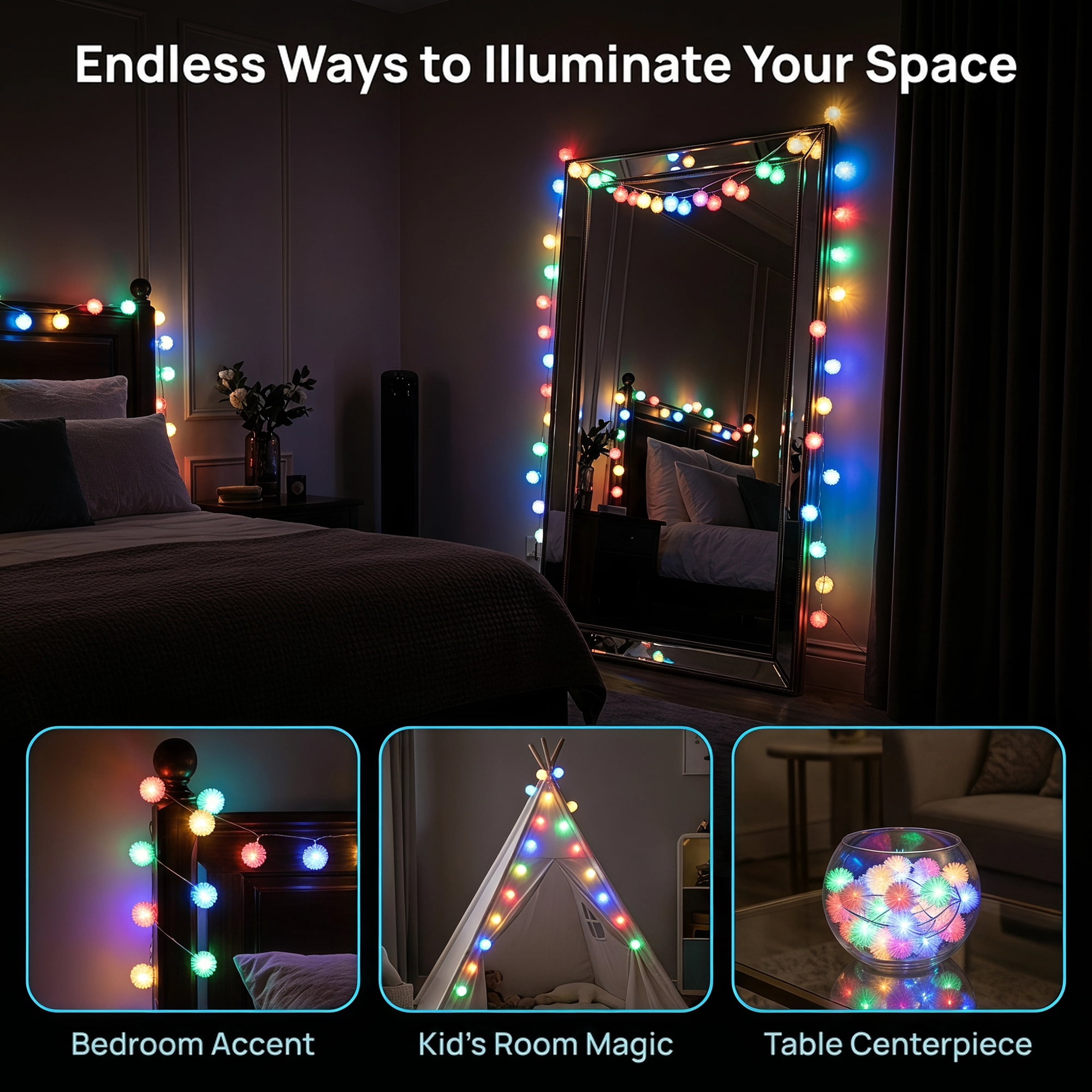 Unique Bargains Lights for Cozy Modern Fairy Lamps 14.8 ft Colorful Battery Operated