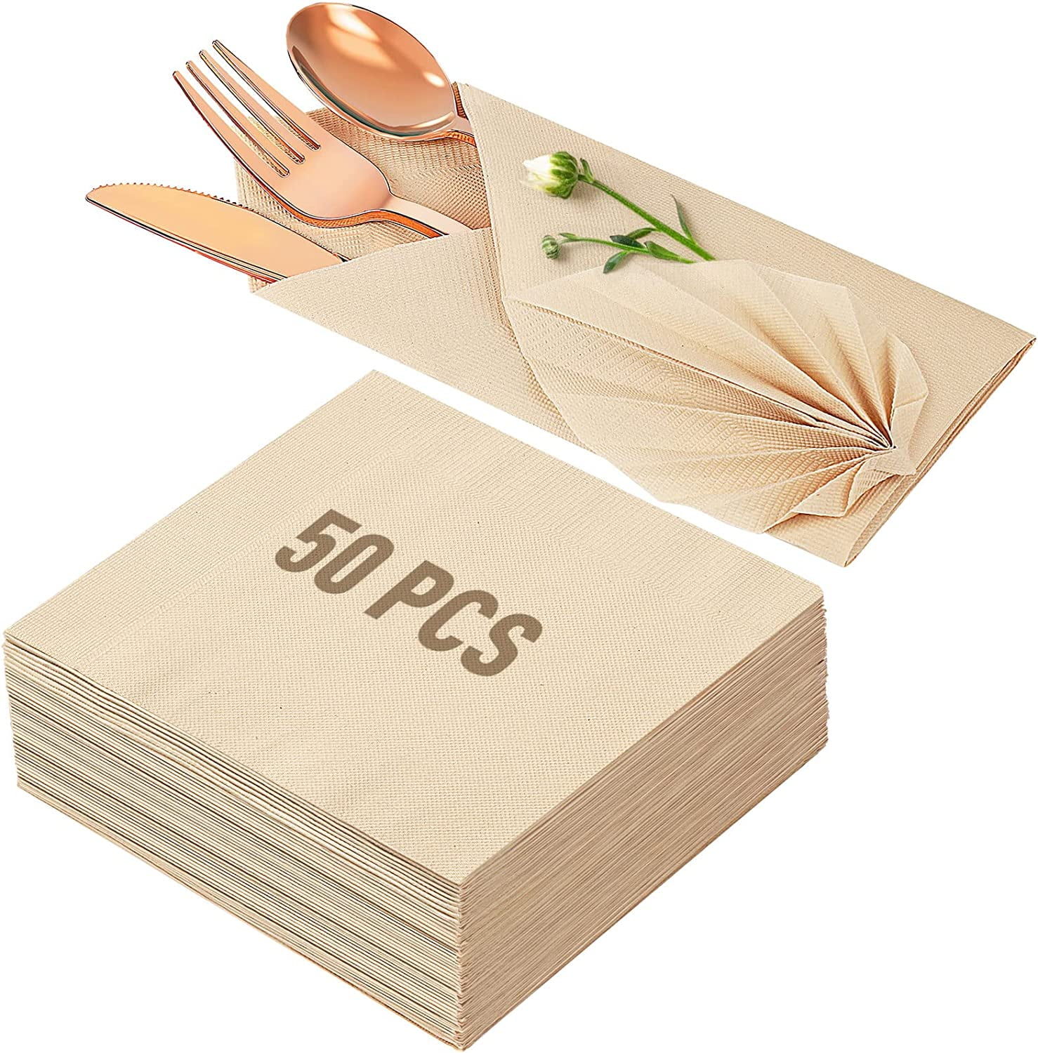 Eco Friendly Paper Napkins 50 Count, 2ply Unbleached Recycled Post