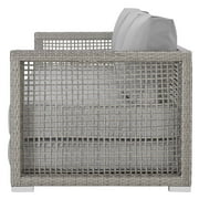Modern Contemporary Urban Design Outdoor Patio Balcony Garden Furniture Lounge Sofa, Rattan Wicker, Grey Gray