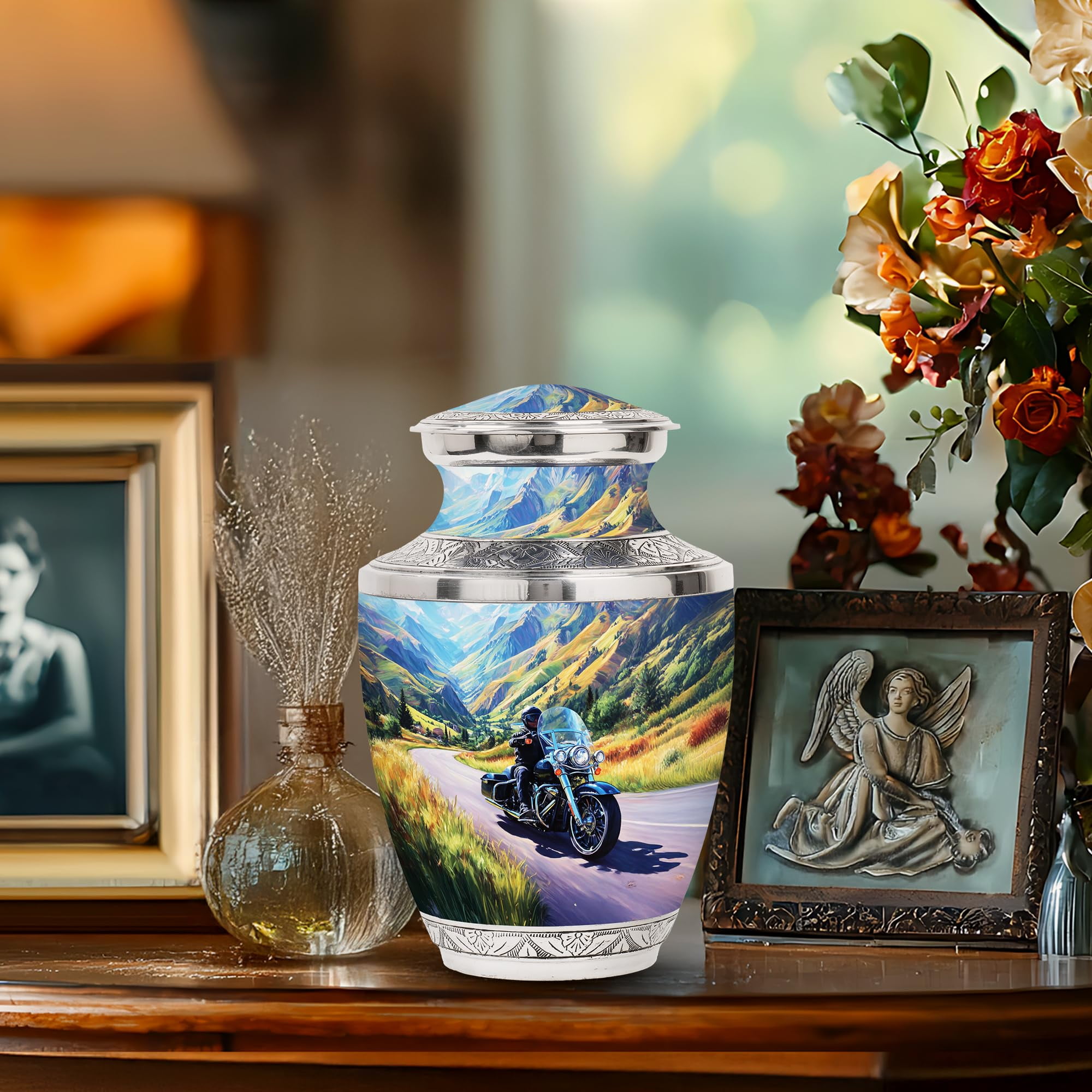 SUBSH Motorcycle Urn - Miniature Urns for Human Ashes - Secure Lid - Urn for Ashes for Men - Ash Urns - Decorative Memorial (10 inch)