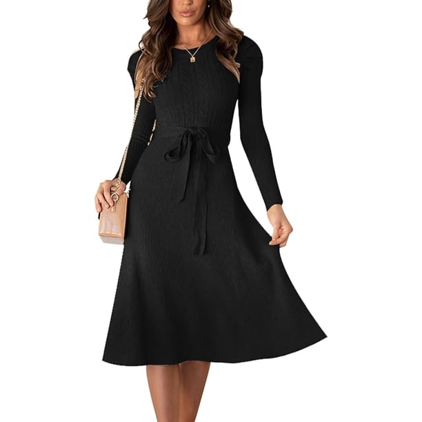 Vestidos de punto elegantes para mujer, vestido tipo suéter, vestido de invierno con cuello redondo