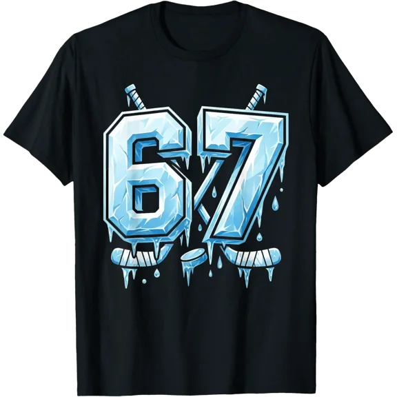 6 7 Ice Hockey Meme Design Dripping Numbers Sports Humor T-Shirt All Size S-5Xl