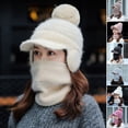 thumbnail image 2 of CNKOO 1 Set Women Hat Neck Warmer Peaked Faux Rabbit Fur Pompom Earflaps Ear Protection Solid Color Autumn Winter Adults Knit Cap Scarf Kit for Outdoor, 2 of 10
